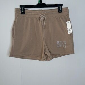 Cozy Tan Drawstring Women’s Shorts with Rhinestone